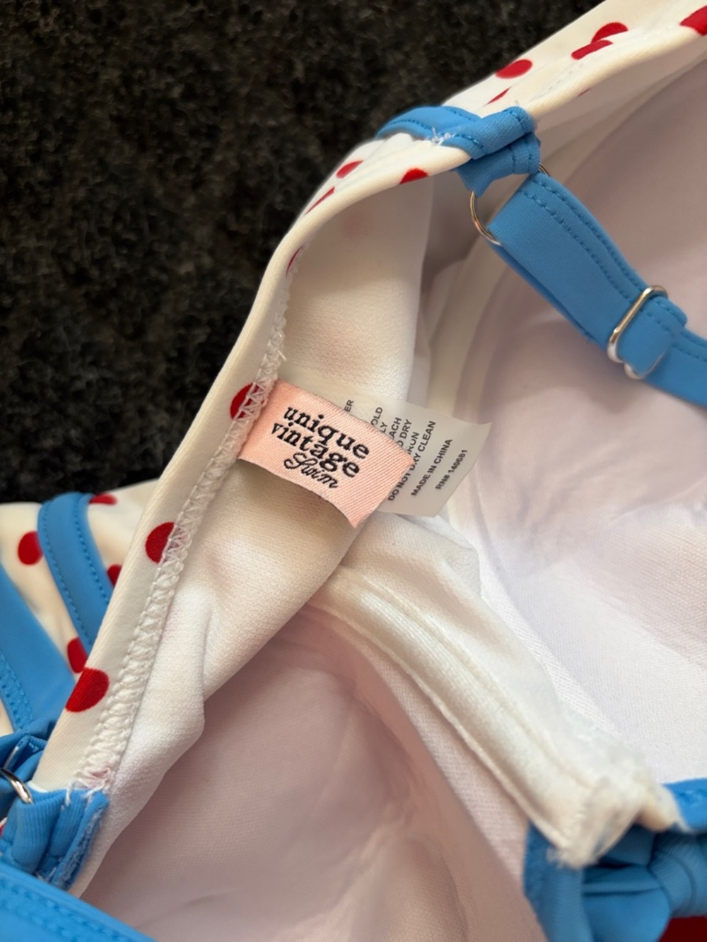 Unique Vintage Red, White & Blue Polka Dot One-Piece Swimsuit Underwire/Padded M - Picture 2 of 10